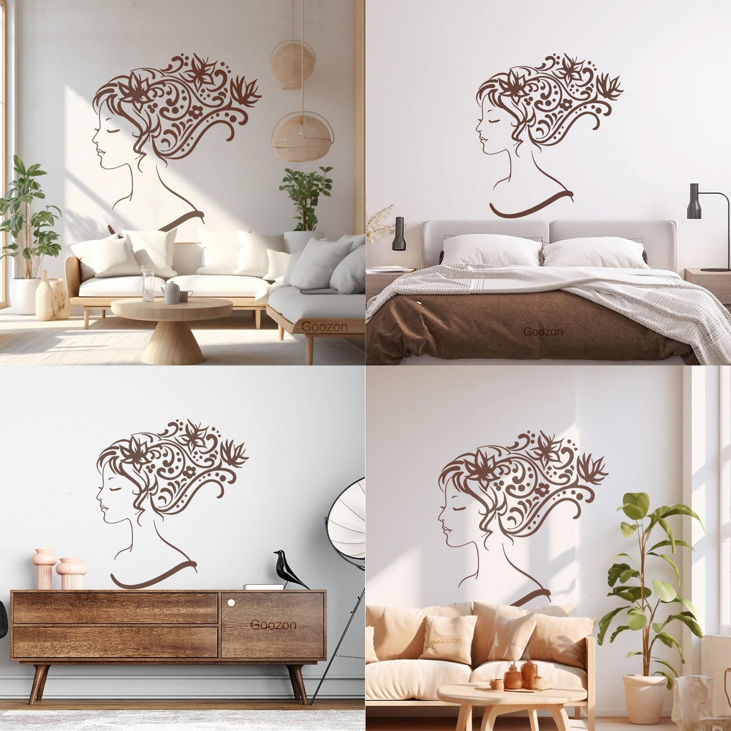 Wall Stickers Woman Abstract Hair Salon Stylist Flower Art Decoration