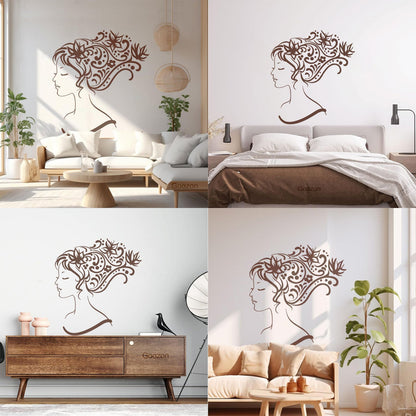 Wall Stickers Woman Abstract Hair Salon Stylist Flower Art Decoration