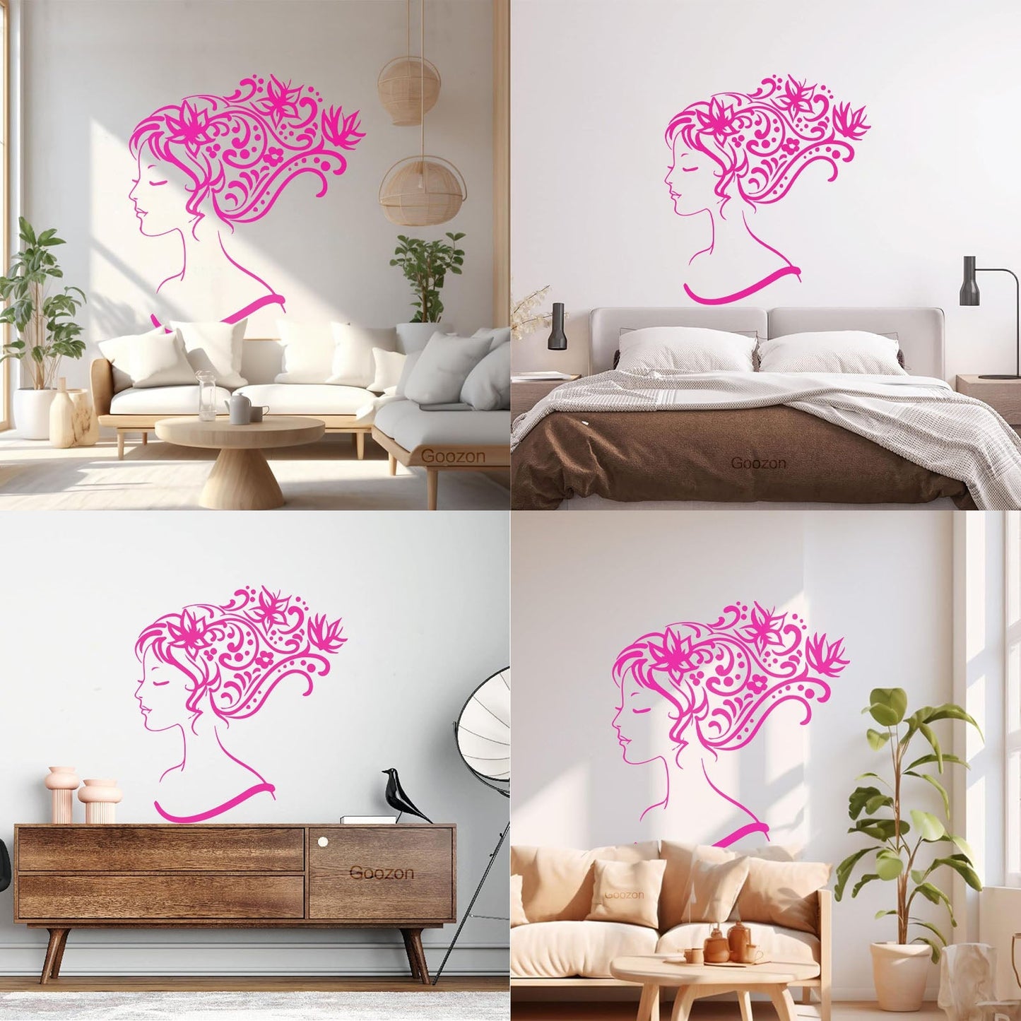 Wall Stickers Woman Abstract Hair Salon Stylist Flower Art Decoration
