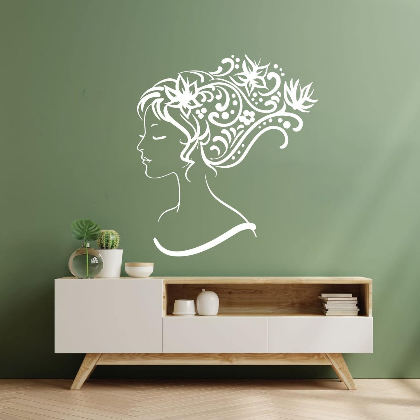 Wall Stickers Woman Abstract Hair Salon Stylist Flower Art Decoration