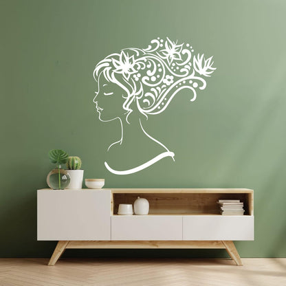 Wall Stickers Woman Abstract Hair Salon Stylist Flower Art Decoration
