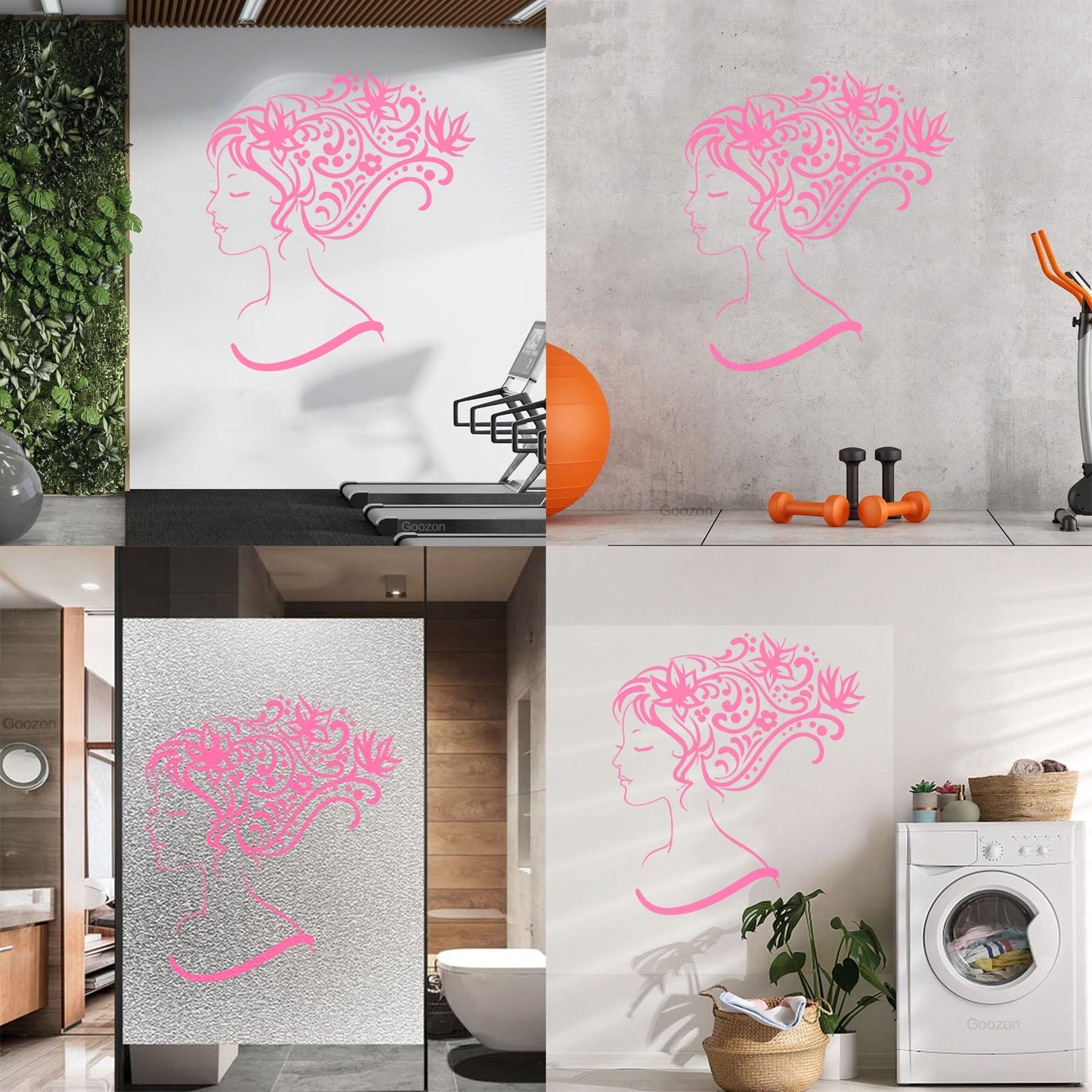 Wall Stickers Woman Abstract Hair Salon Stylist Flower Art Decoration