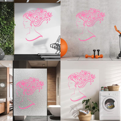 Wall Stickers Woman Abstract Hair Salon Stylist Flower Art Decoration