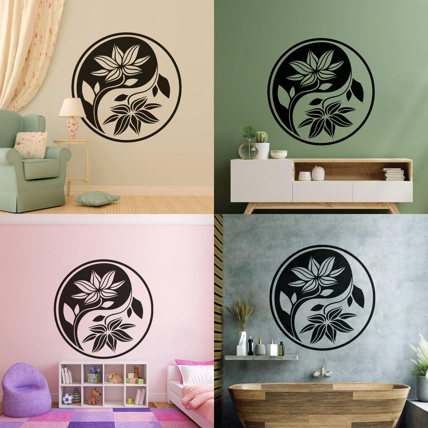 Fine Carving Decals Yin Yang Buddha Yoga Meditation Flower Wall Beautification