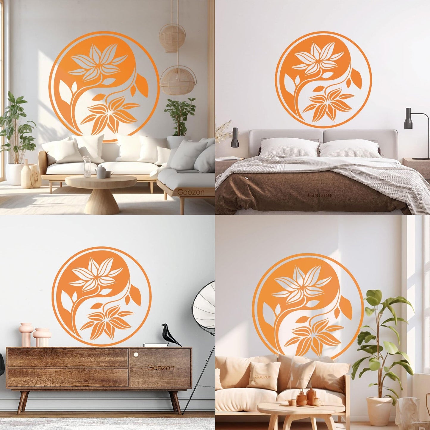 Fine Carving Decals Yin Yang Buddha Yoga Meditation Flower Wall Beautification