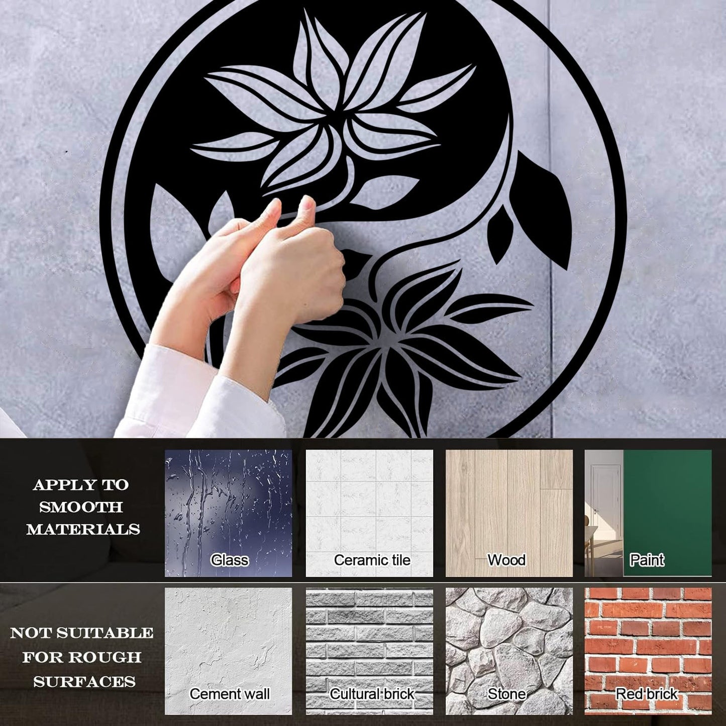 Fine Carving Decals Yin Yang Buddha Yoga Meditation Flower Wall Beautification