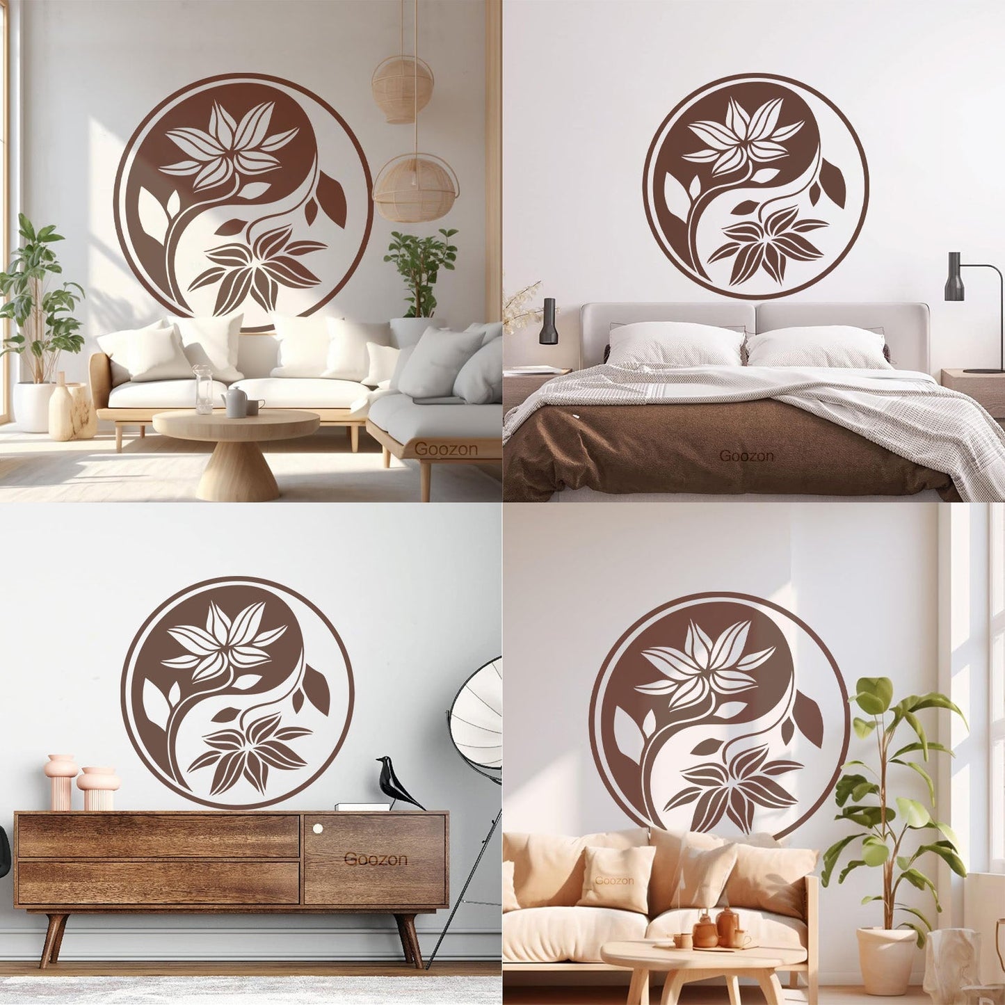 Fine Carving Decals Yin Yang Buddha Yoga Meditation Flower Wall Beautification