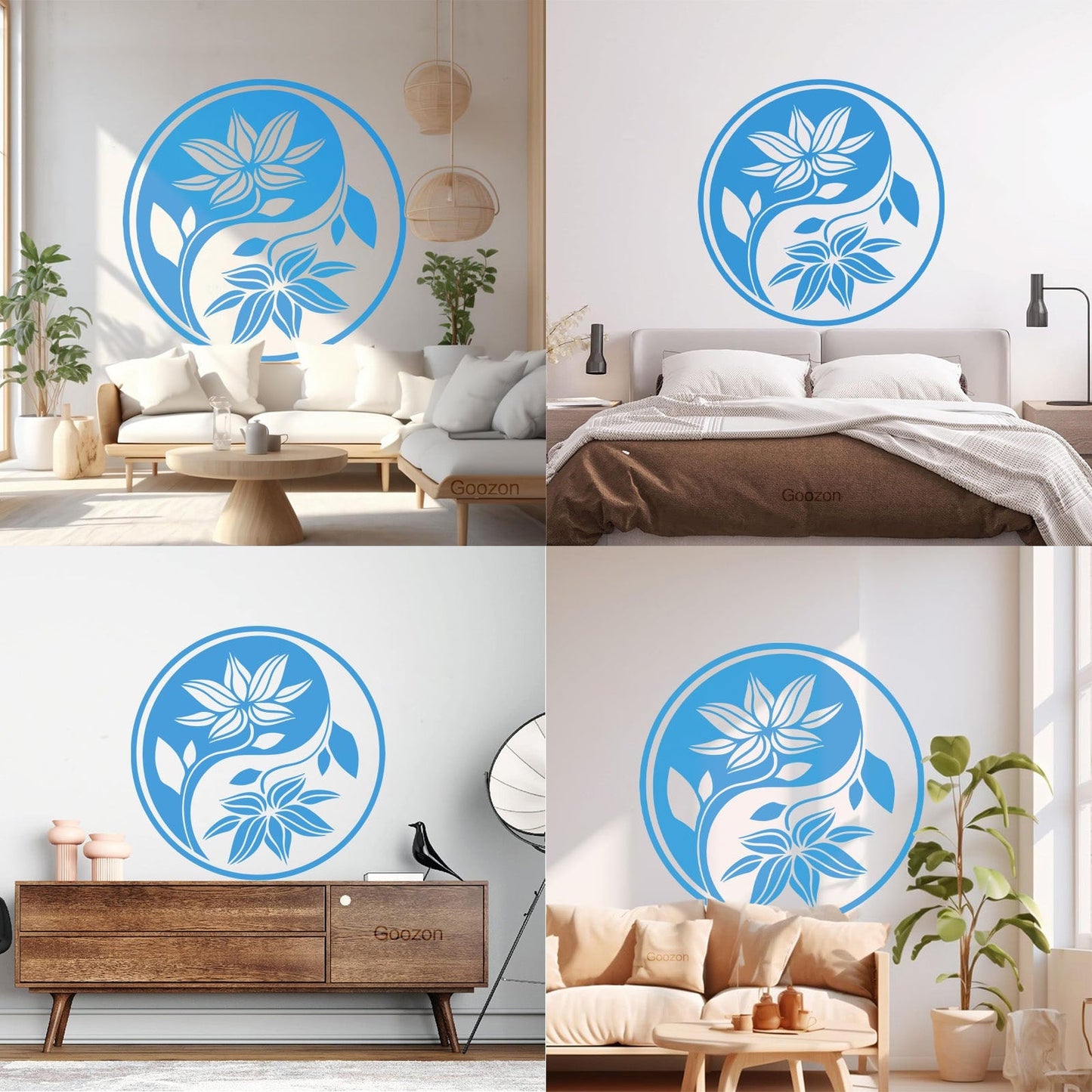 Fine Carving Decals Yin Yang Buddha Yoga Meditation Flower Wall Beautification