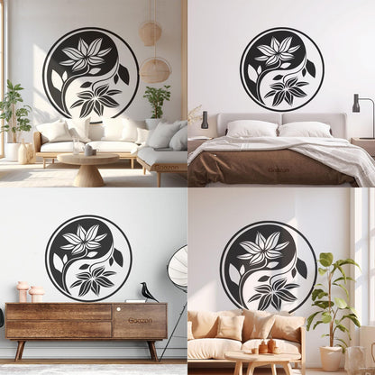 Fine Carving Decals Yin Yang Buddha Yoga Meditation Flower Wall Beautification