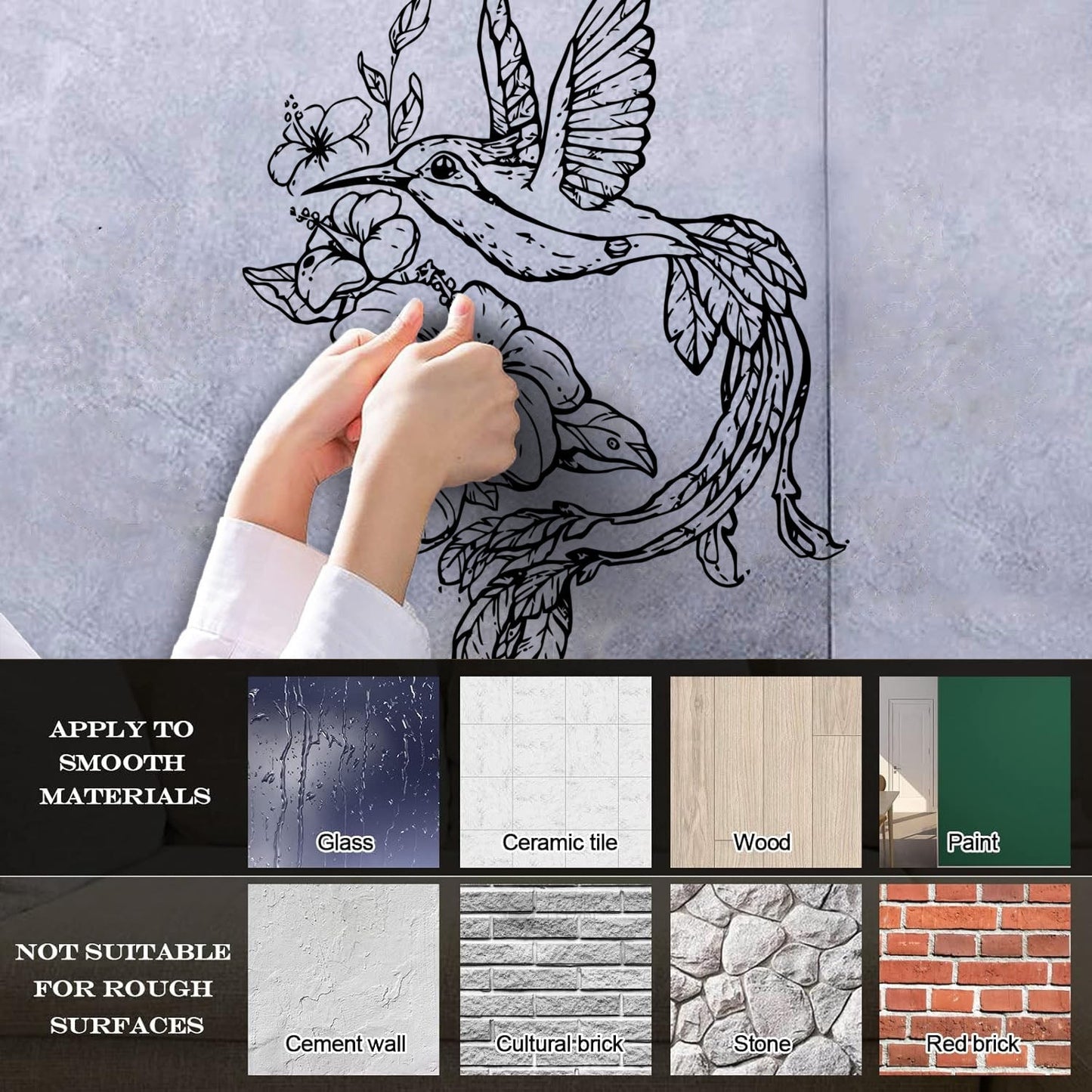 Lettering Decals Beautiful Little Bird Colibri Miraculous Flowers Glass Stickers