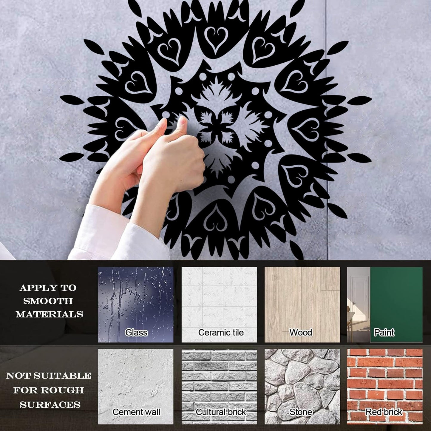 Vinyl Wall Stickers Circle Flower Ornament Natural Mandala Yoga Studio Self Adhesive