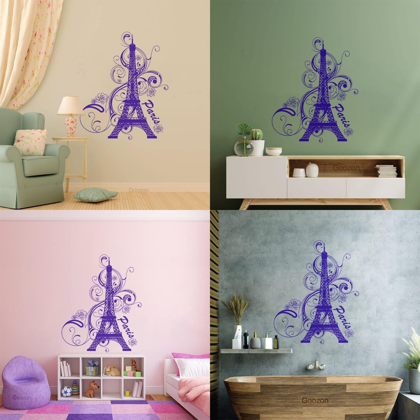 Paris Flower Romantic Eiffel Tower Vacation Wall Decals Paster Paper Glass Stickers