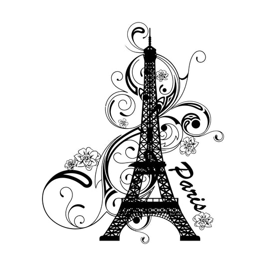 Paris Flower Romantic Eiffel Tower Vacation Wall Decals Paster Paper Glass Stickers