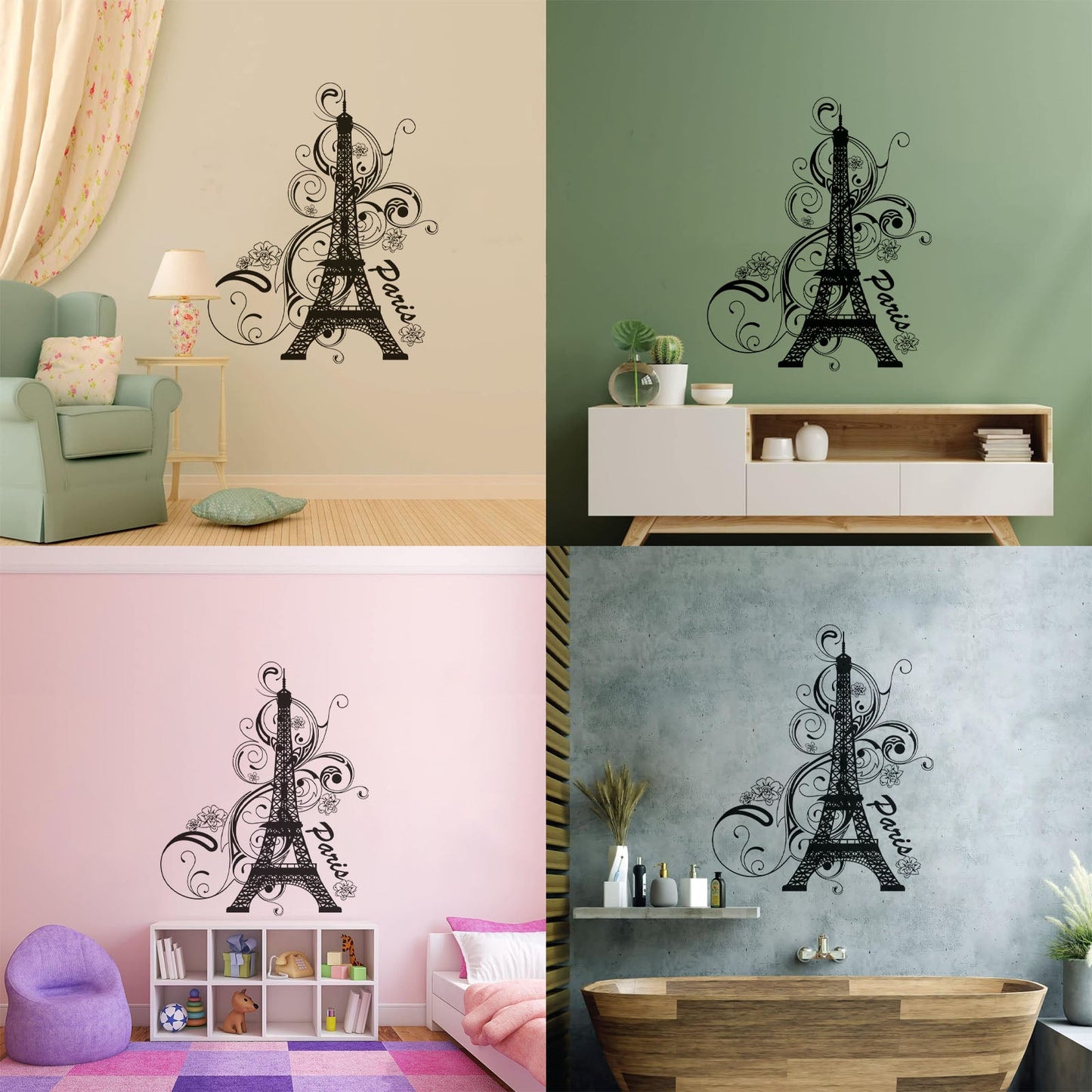 Paris Flower Romantic Eiffel Tower Vacation Wall Decals Paster Paper Glass Stickers