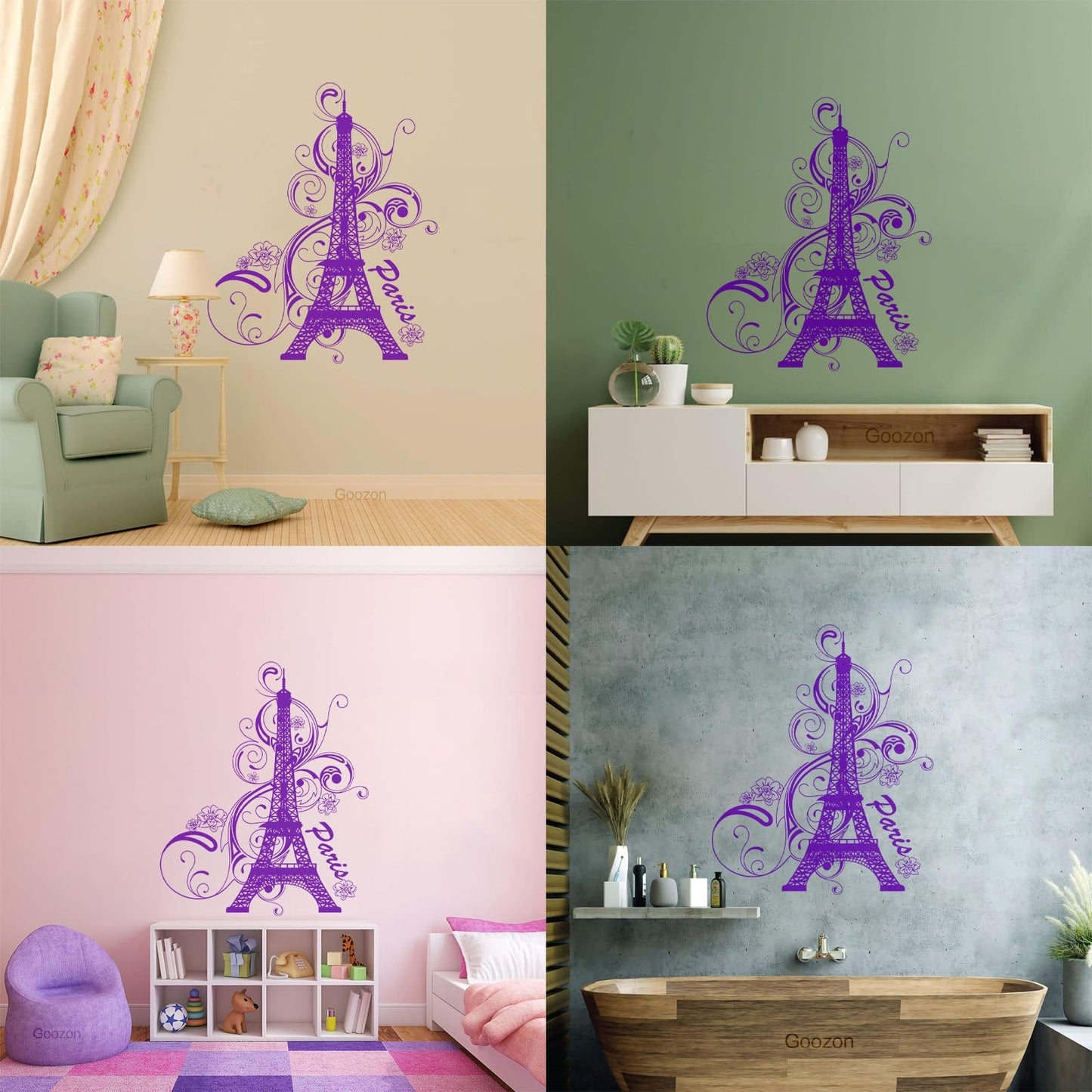 Paris Flower Romantic Eiffel Tower Vacation Wall Decals Paster Paper Glass Stickers