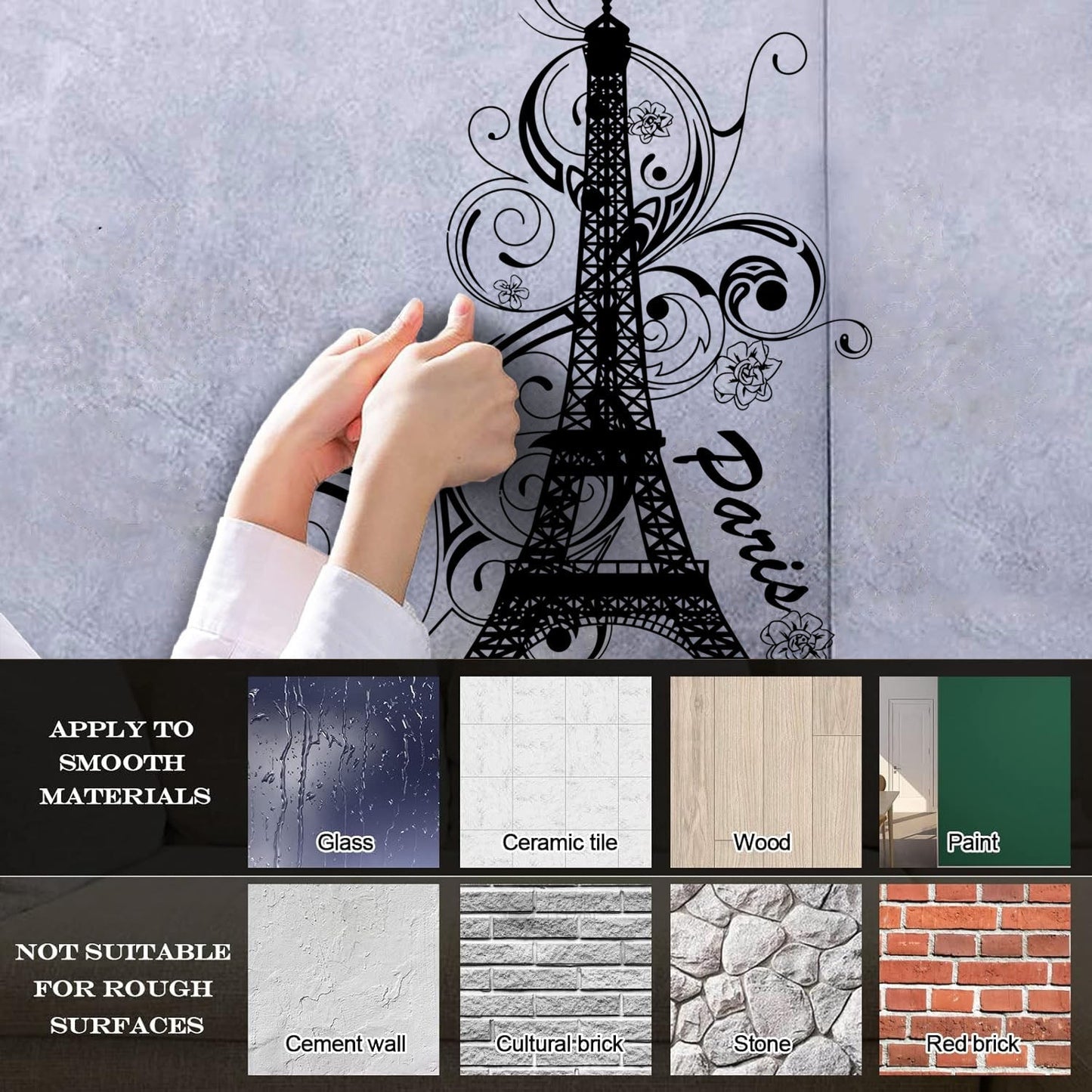 Paris Flower Romantic Eiffel Tower Vacation Wall Decals Paster Paper Glass Stickers