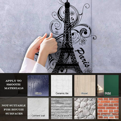 Paris Flower Romantic Eiffel Tower Vacation Wall Decals Paster Paper Glass Stickers