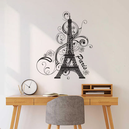 Paris Flower Romantic Eiffel Tower Vacation Wall Decals Paster Paper Glass Stickers