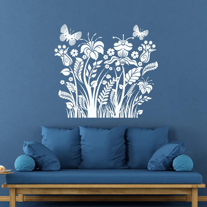 Engraving Decals Plants Flowers Ornament With Butterfly Self Adhesive