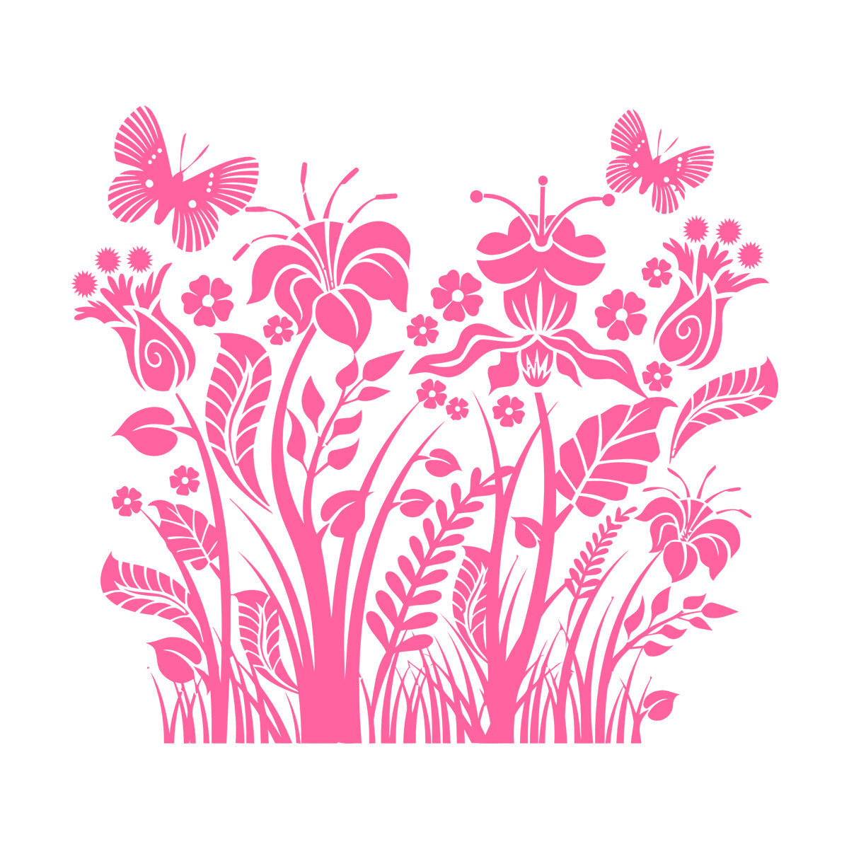Engraving Decals Plants Flowers Ornament With Butterfly Self Adhesive