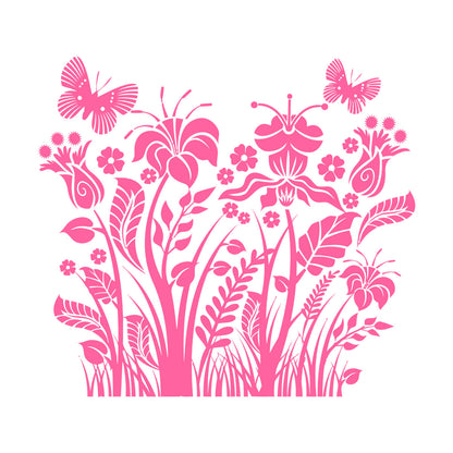 Engraving Decals Plants Flowers Ornament With Butterfly Self Adhesive