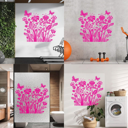 Engraving Decals Plants Flowers Ornament With Butterfly Self Adhesive