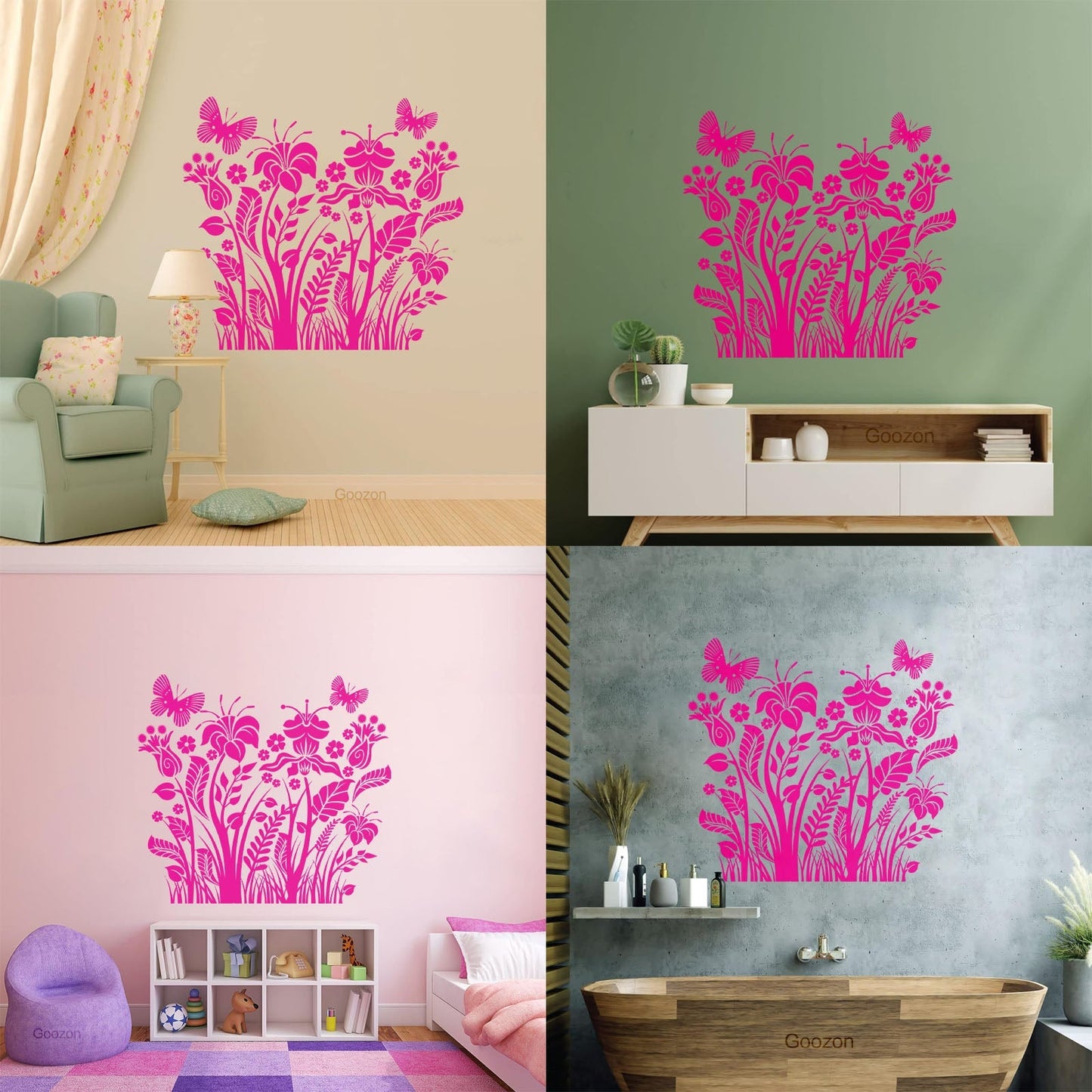 Engraving Decals Plants Flowers Ornament With Butterfly Self Adhesive