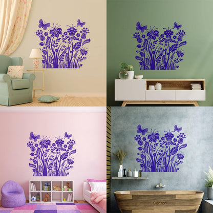 Engraving Decals Plants Flowers Ornament With Butterfly Self Adhesive