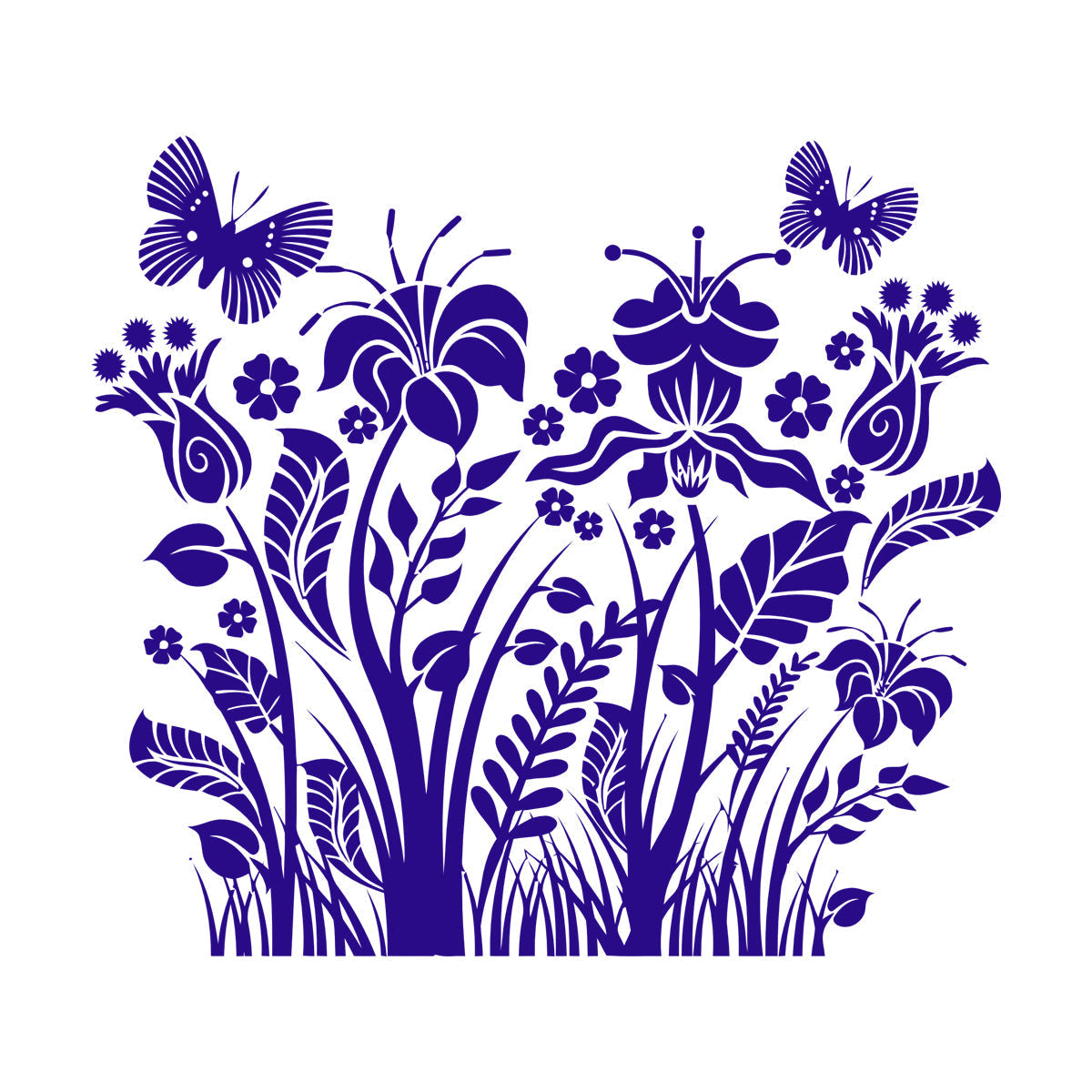 Engraving Decals Plants Flowers Ornament With Butterfly Self Adhesive