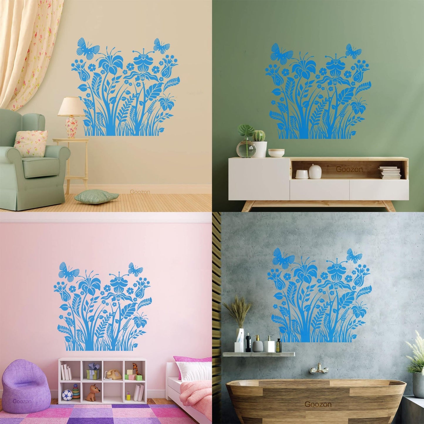 Engraving Decals Plants Flowers Ornament With Butterfly Self Adhesive