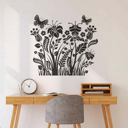 Engraving Decals Plants Flowers Ornament With Butterfly Self Adhesive