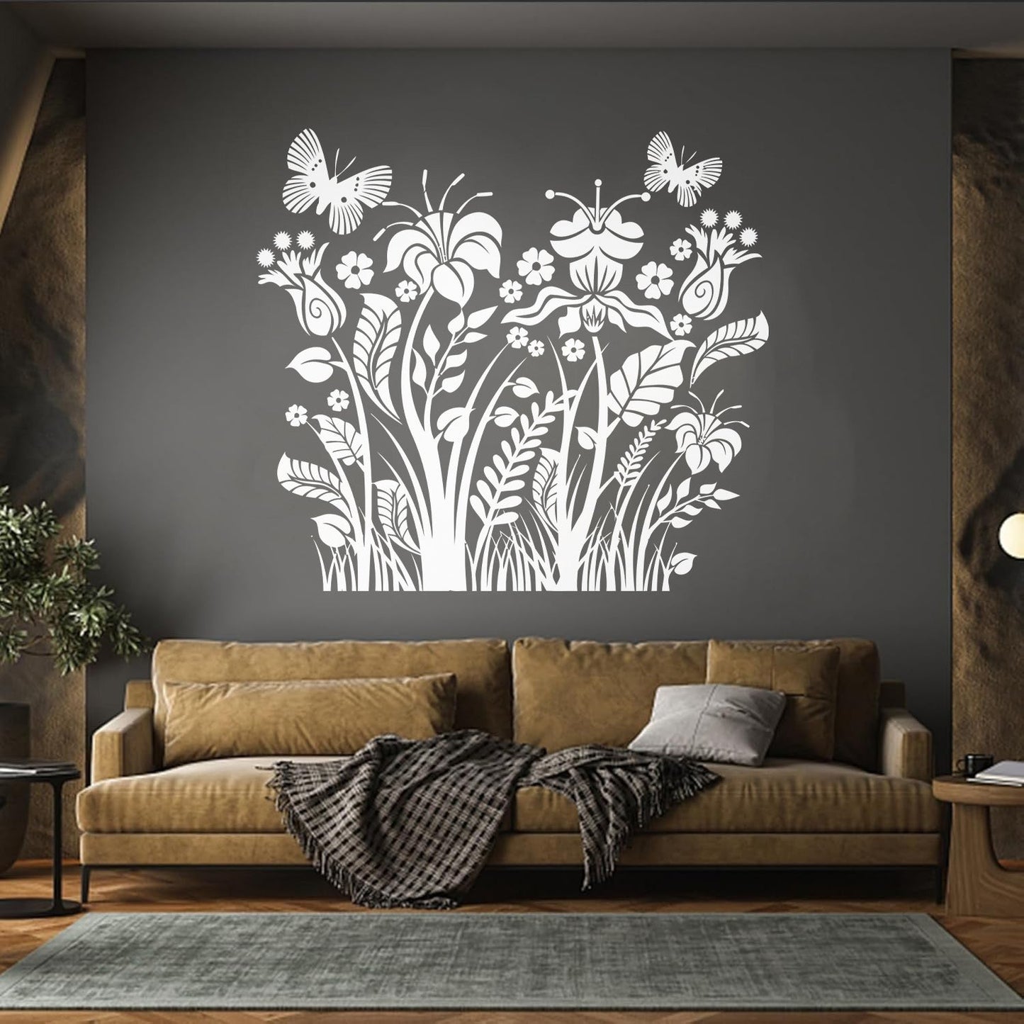 Engraving Decals Plants Flowers Ornament With Butterfly Self Adhesive