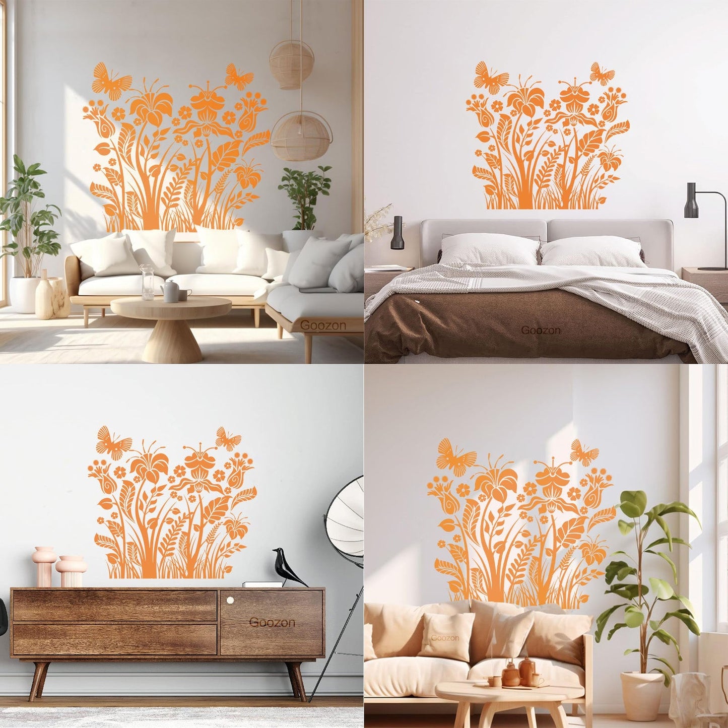 Engraving Decals Plants Flowers Ornament With Butterfly Self Adhesive