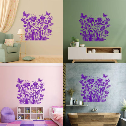 Engraving Decals Plants Flowers Ornament With Butterfly Self Adhesive