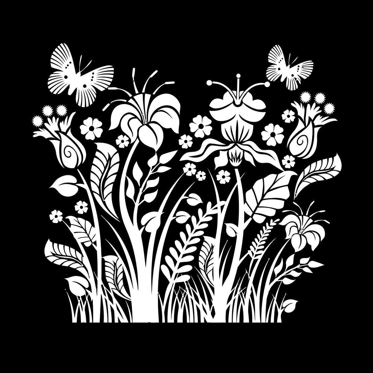 Engraving Decals Plants Flowers Ornament With Butterfly Self Adhesive