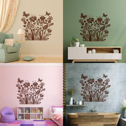 Engraving Decals Plants Flowers Ornament With Butterfly Self Adhesive