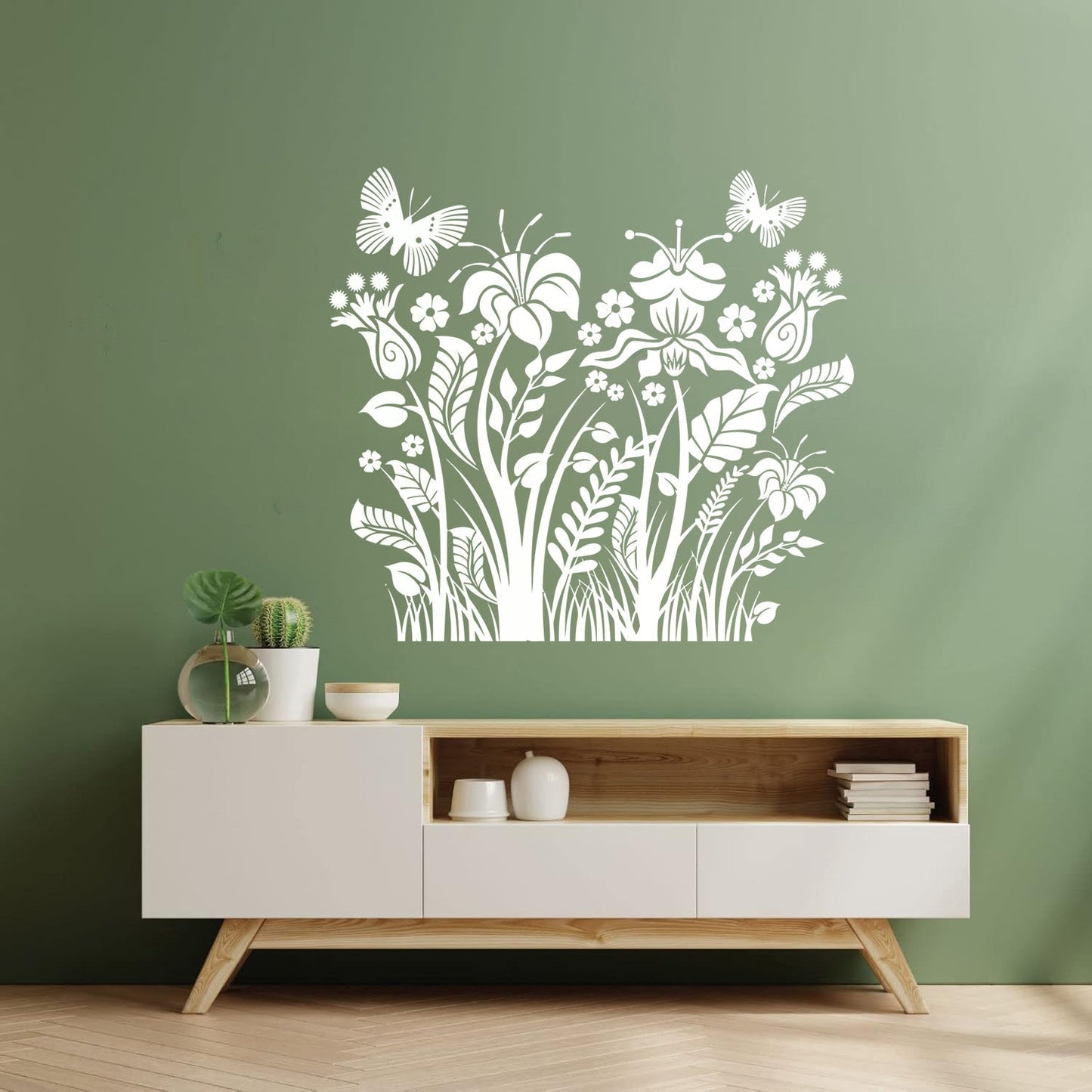 Engraving Decals Plants Flowers Ornament With Butterfly Self Adhesive