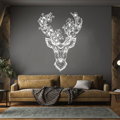 Fine Carving Decals Deer Horn Ation Fantasy Forest Flower Head Multiple Size Options