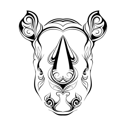 Vinyl Art Sticker Rhino Horn Head Patterns Flowers Leaves Animal Waterproof