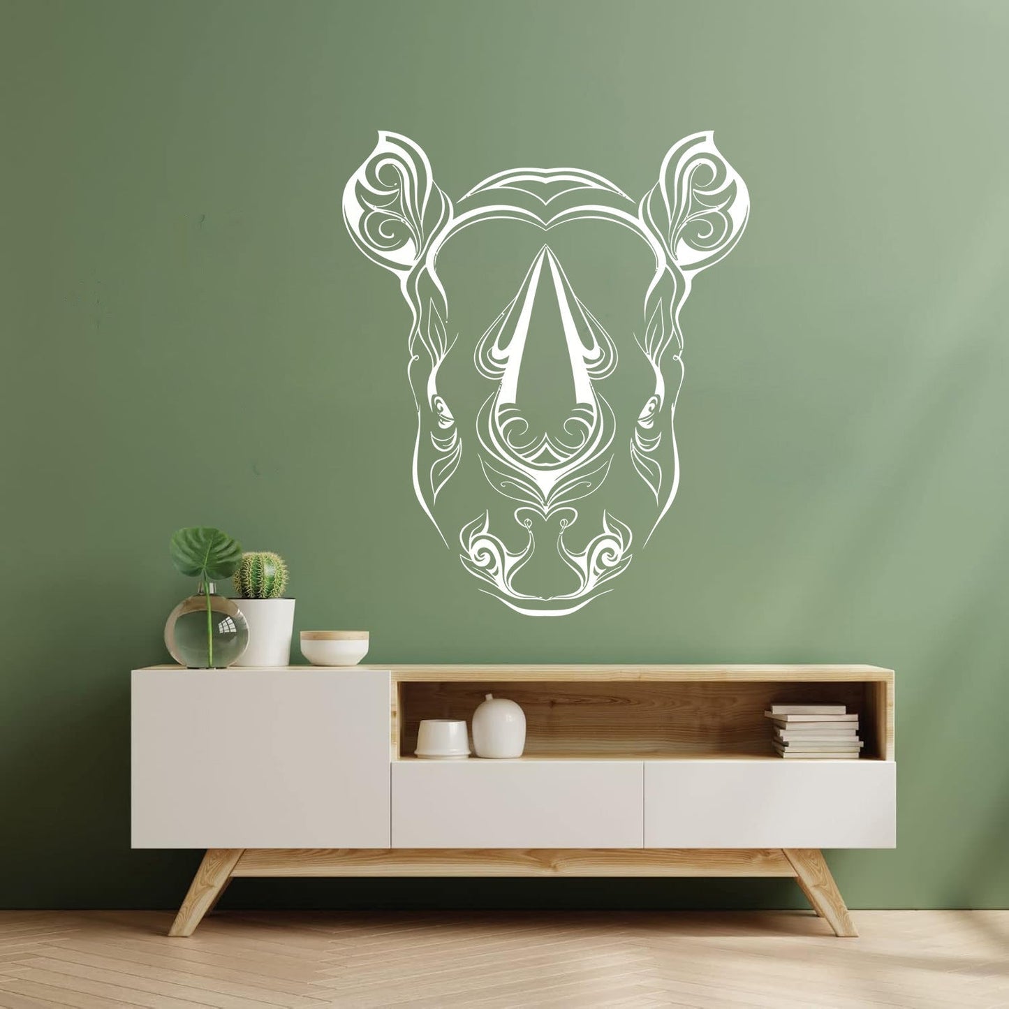 Vinyl Art Sticker Rhino Horn Head Patterns Flowers Leaves Animal Waterproof
