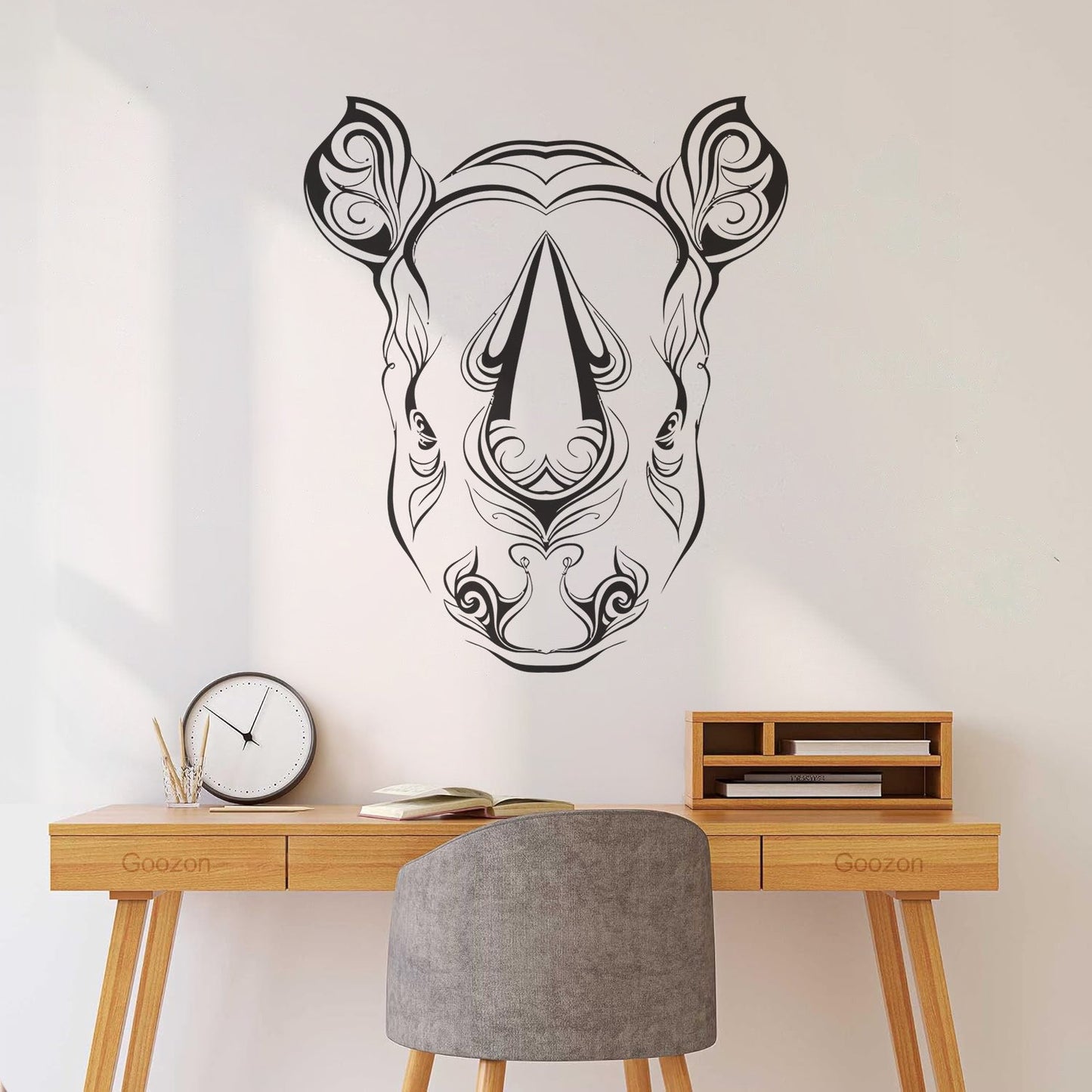 Vinyl Art Sticker Rhino Horn Head Patterns Flowers Leaves Animal Waterproof