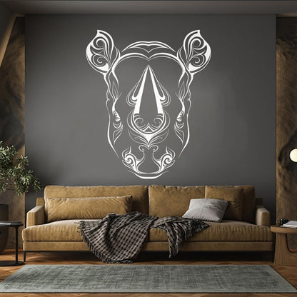 Vinyl Art Sticker Rhino Horn Head Patterns Flowers Leaves Animal Waterproof