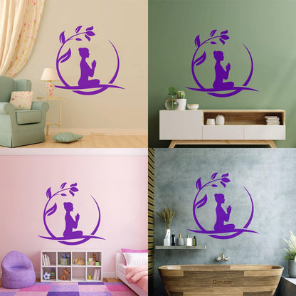 Lettering Stickers Yoga Relax Circle Flower Namaste Art Decoration