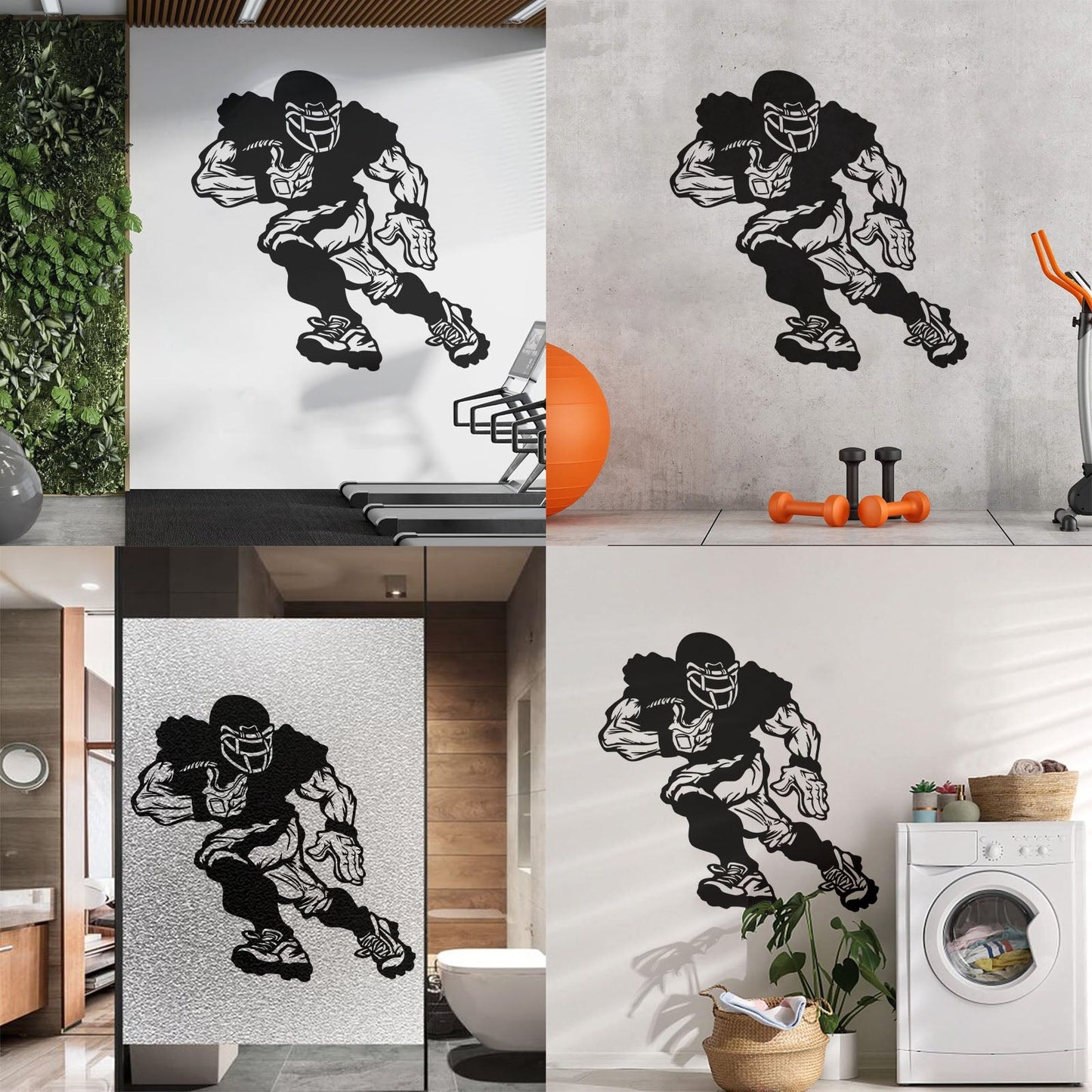 Vinyl Wall Decals Football Player Running Team Game Ball Sport Glass Stickers