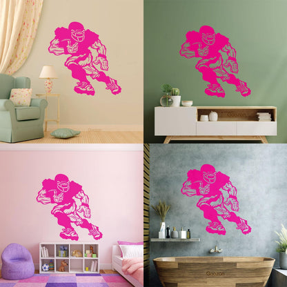 Vinyl Wall Decals Football Player Running Team Game Ball Sport Glass Stickers