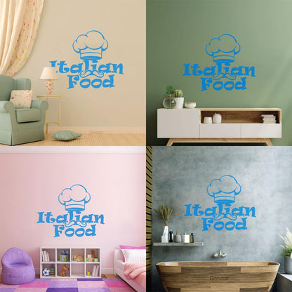 Engraving Decals Italian Food Lettering Pasta Chef'S Hat Kitchen Store Decoration