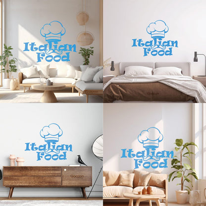 Engraving Decals Italian Food Lettering Pasta Chef'S Hat Kitchen Store Decoration