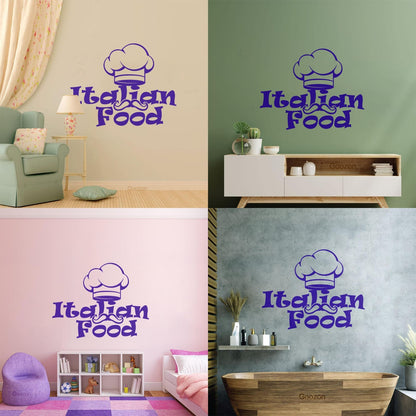 Engraving Decals Italian Food Lettering Pasta Chef'S Hat Kitchen Store Decoration