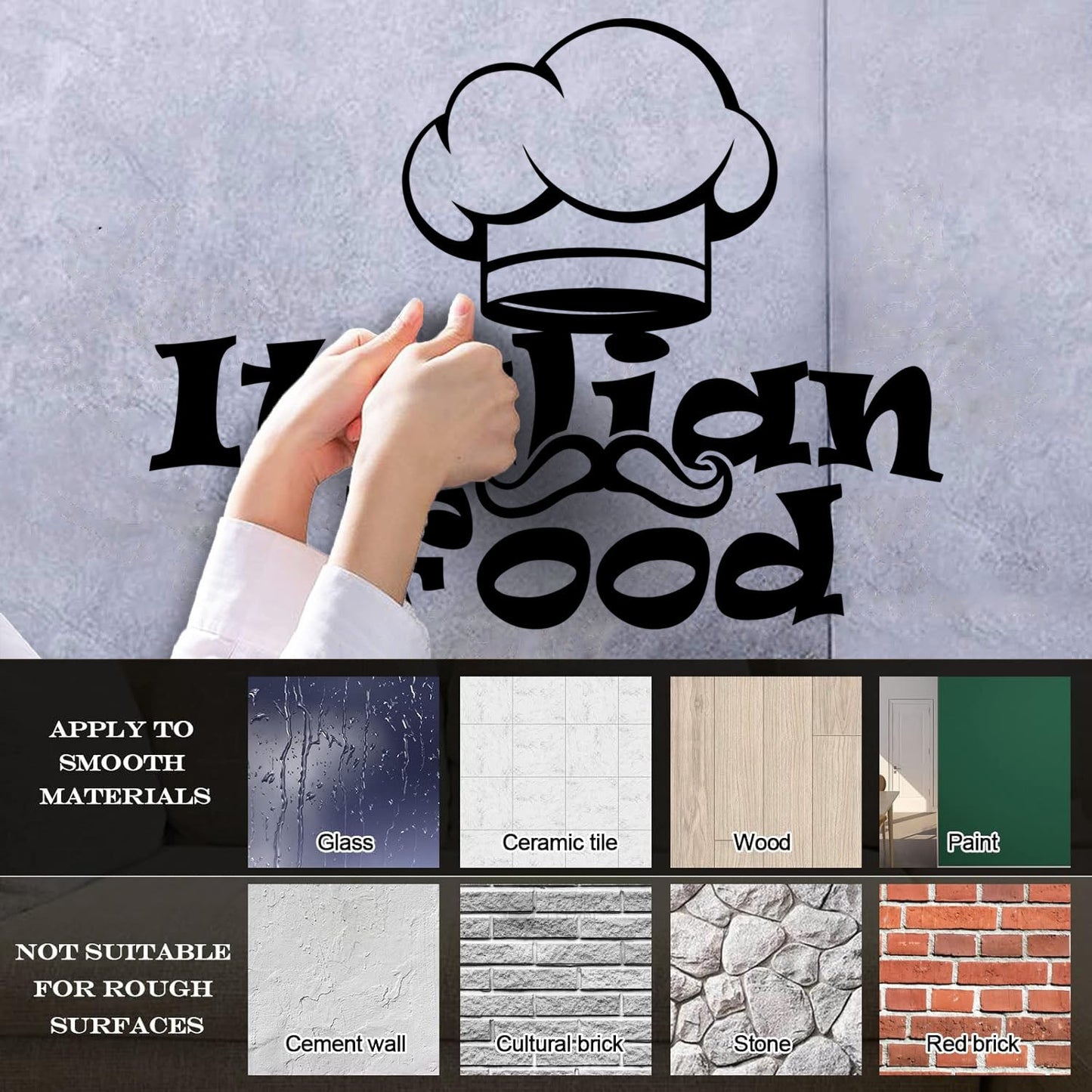 Engraving Decals Italian Food Lettering Pasta Chef'S Hat Kitchen Store Decoration