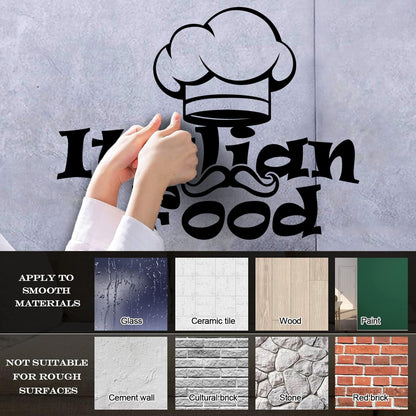 Engraving Decals Italian Food Lettering Pasta Chef'S Hat Kitchen Store Decoration